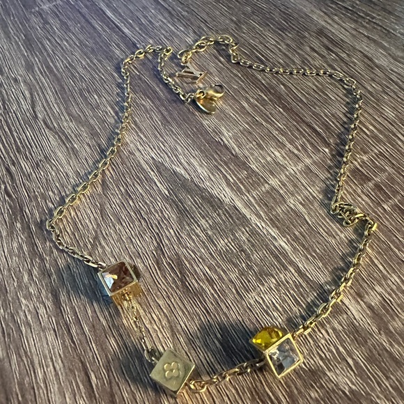 LOUIS VUITTON necklace LV Logo and Cube Swarovski crystals gold - Picture 12 of 15